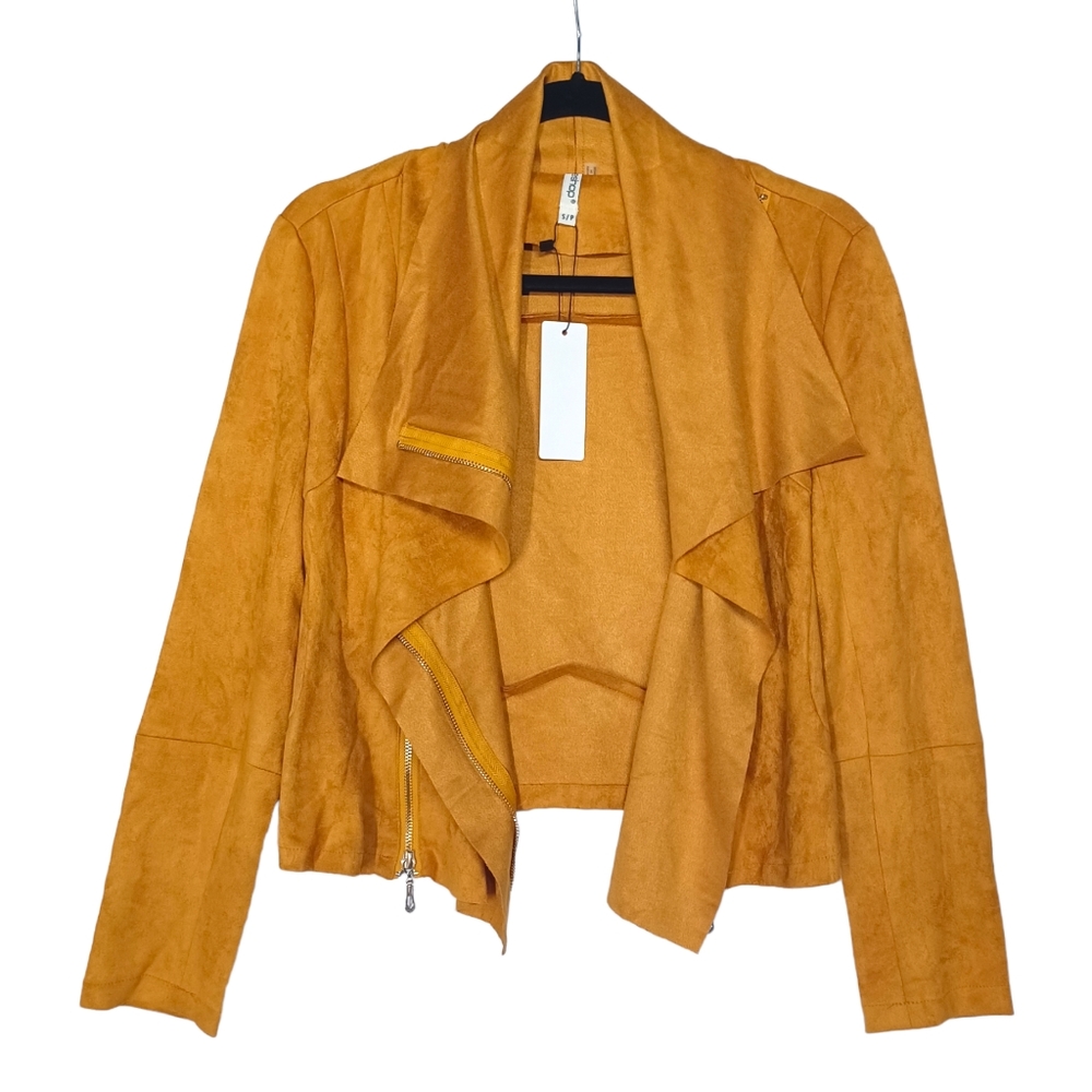 LESHOP Golden Mustard Yellow Faux Suede Moto Style Long Sleeve Jacket Small NWT